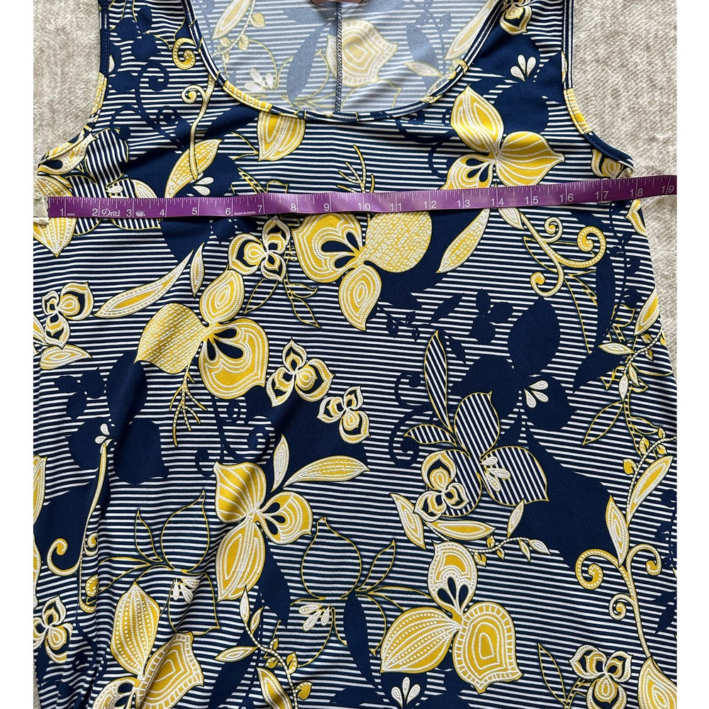 SJS Women’s Blue Yellow Tropical Floral Sleeveless Swing Dress Size M - Picture 7 of 8